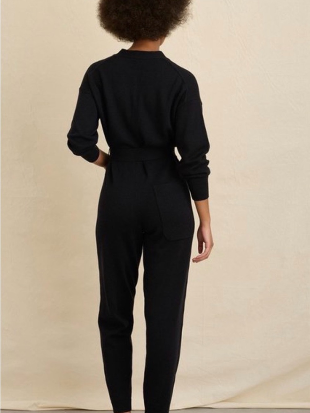Alex Mill Merino Wool Cotton Blend Black Knit Jumpsuit with Tie Waist - Picture 3 of 13